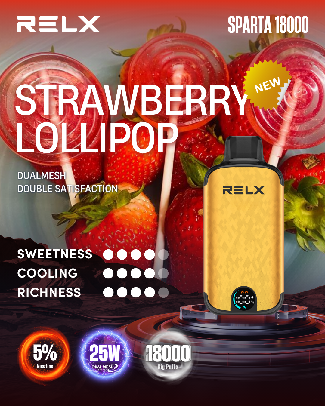 RELX Sparta 18000 Puffs - Strawberry Lollipop