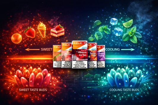 Vape flavor spectrum visualization showing transition from sweet dessert flavors to cooling menthol sensations with gradient color representation