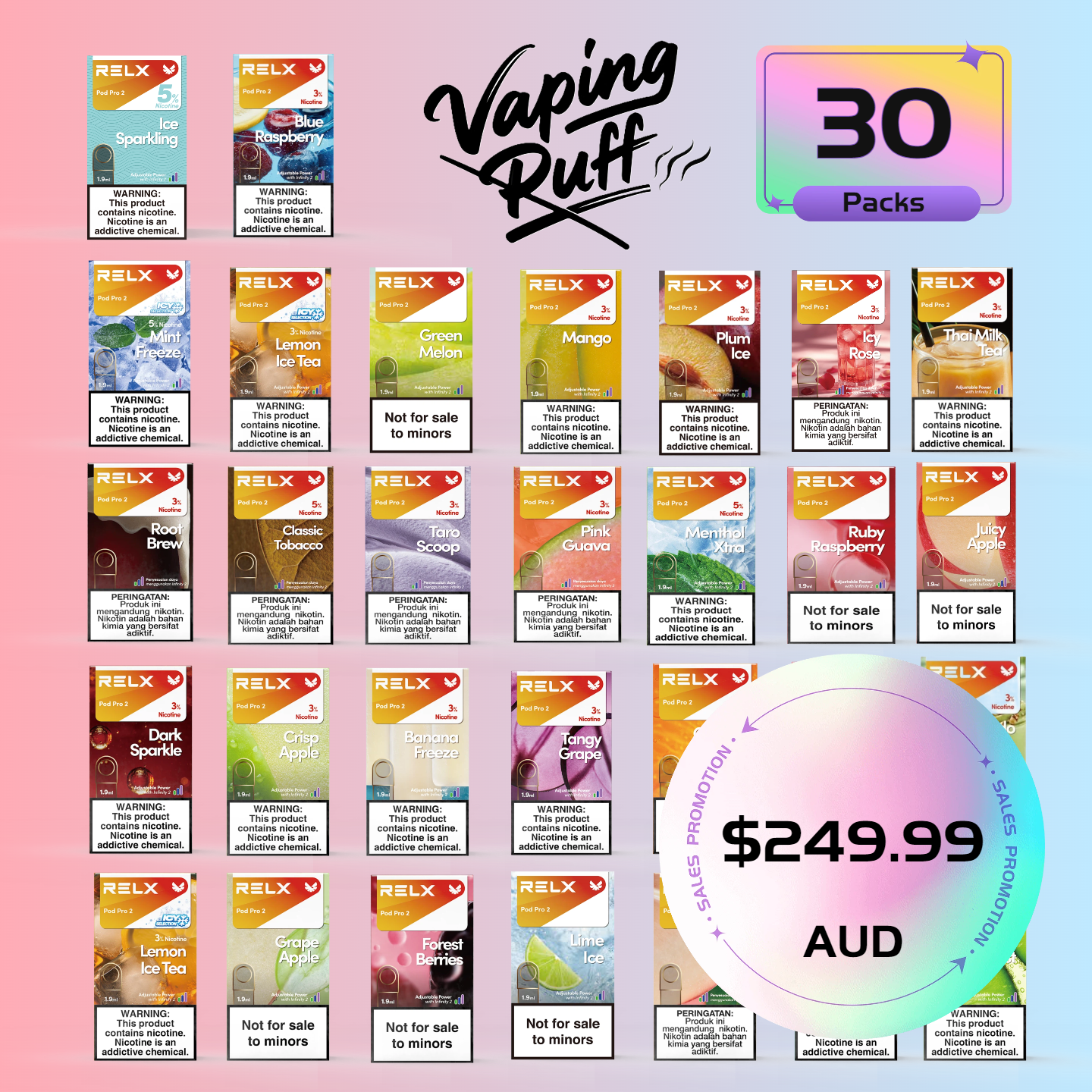 30 × Relx Pods $249.99 AUD