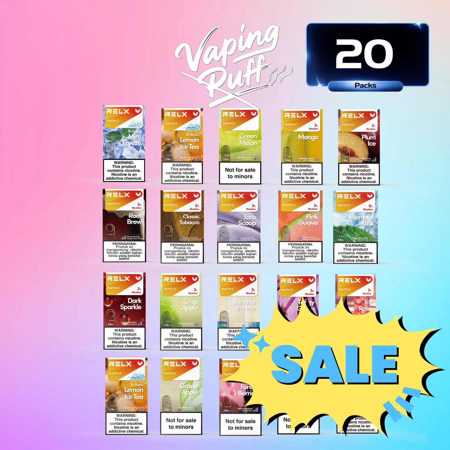Clearance Sale –  20 × Relx Pods $153.19 AUD