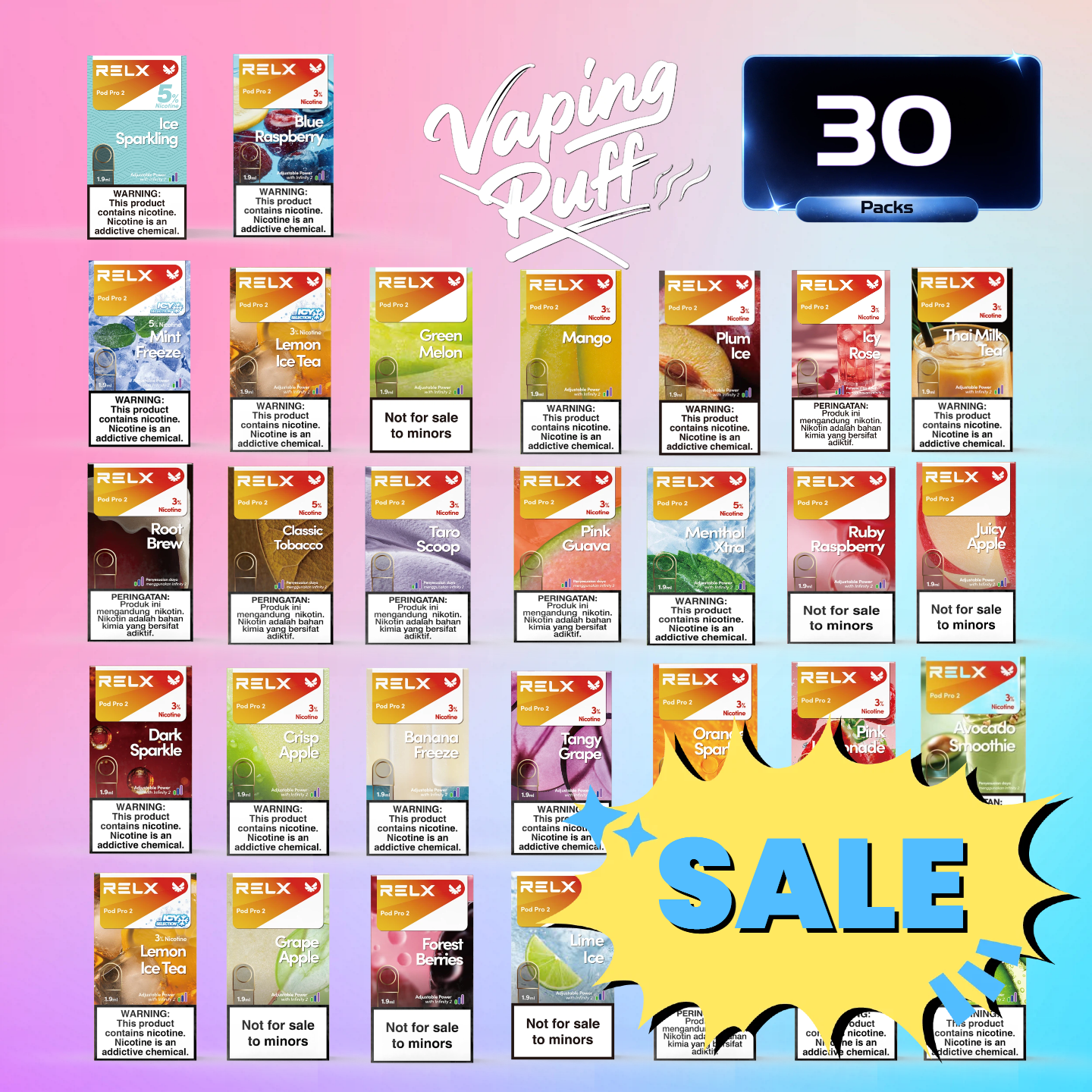 Clearance Sale –  30 × Relx Pods $199.79 AUD