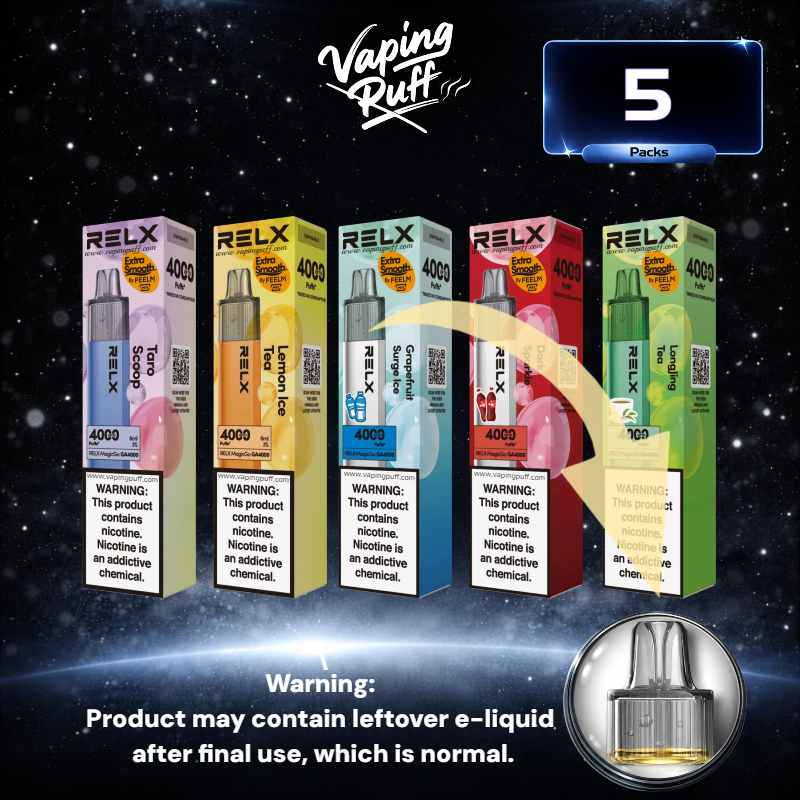 5 x Relx MagicGo 4000 Puffs $144.99 AUD