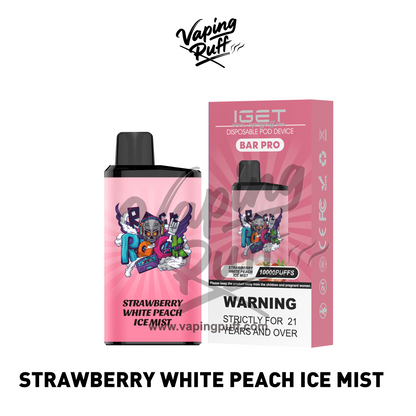 IGET Bar Pro 10000 Puffs Strawberry White Peach Ice Mist – available at VapingPuff with Melbourne same-day delivery plus express to Sydney, Brisbane, Adelaide & Hobart.