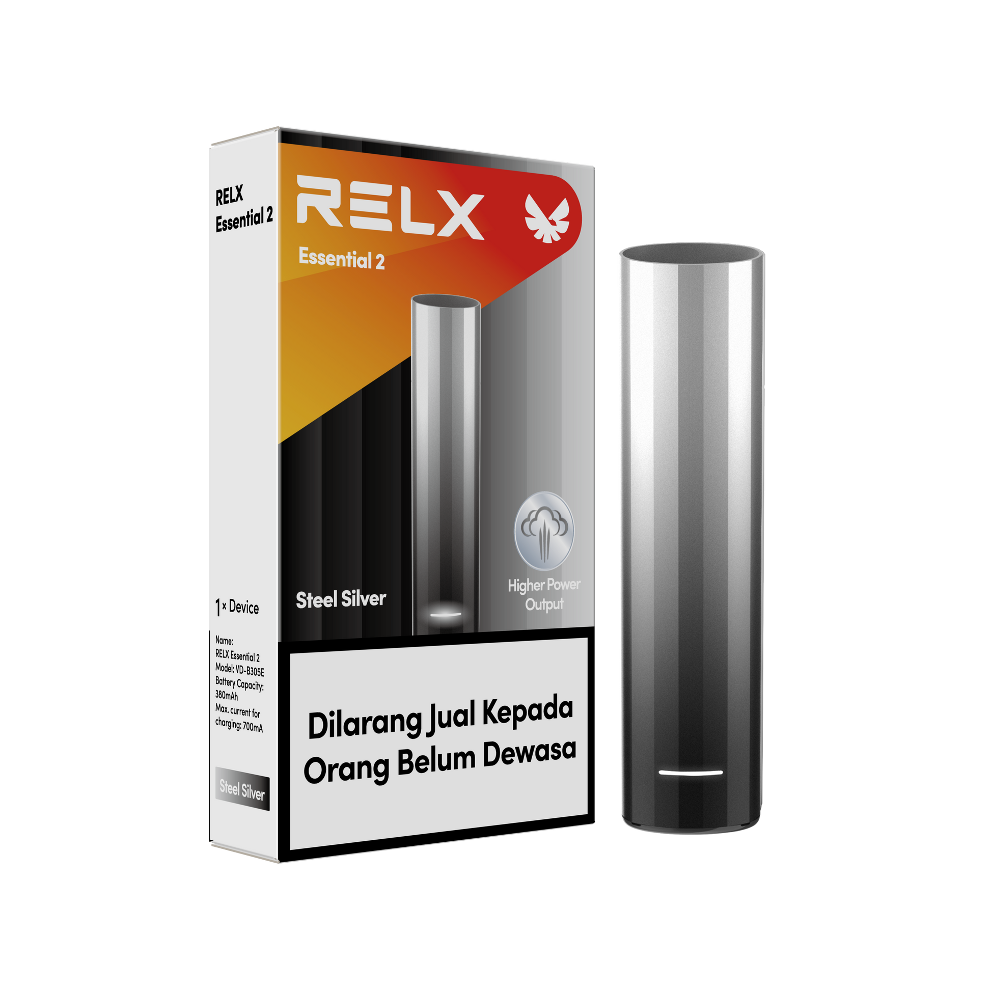 RELX Essential Device 2 – Steel Silver colour, premium pod vape kit for RELX cartridges. VapingPuff offers Melbourne same-day delivery & fast Australia-wide express.