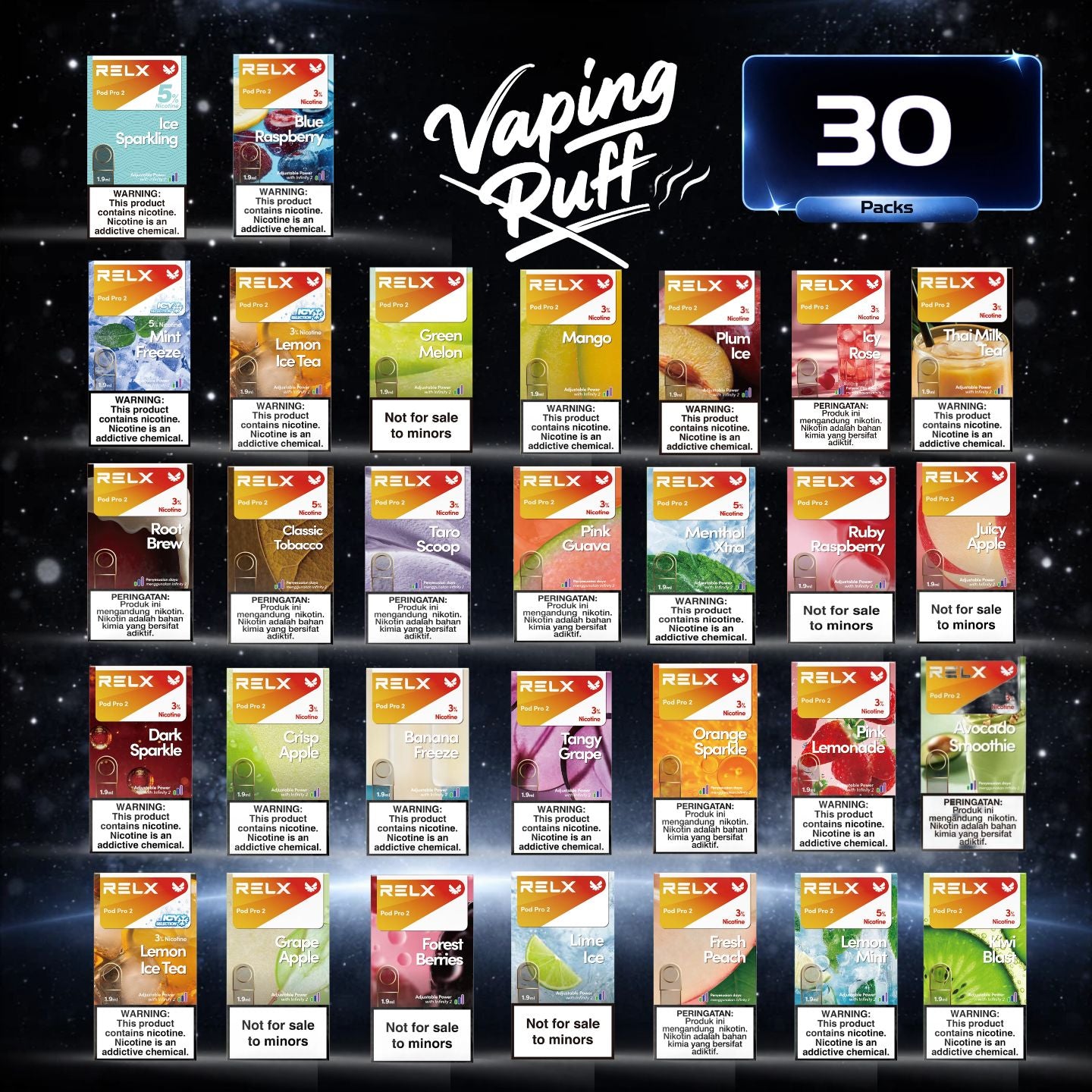 30 × Relx Pods $329.99 AUD